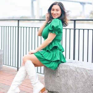 Karlie green ruffle mini dress